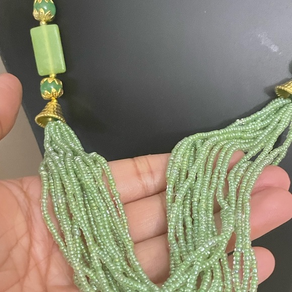 Mint green beads necklace bollywood necklace set - Picture 7 of 7